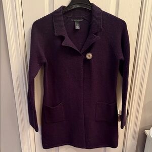 Elena Solano 100% lambs wool Purple Knit Cardigan with Button and pockets. SizeM